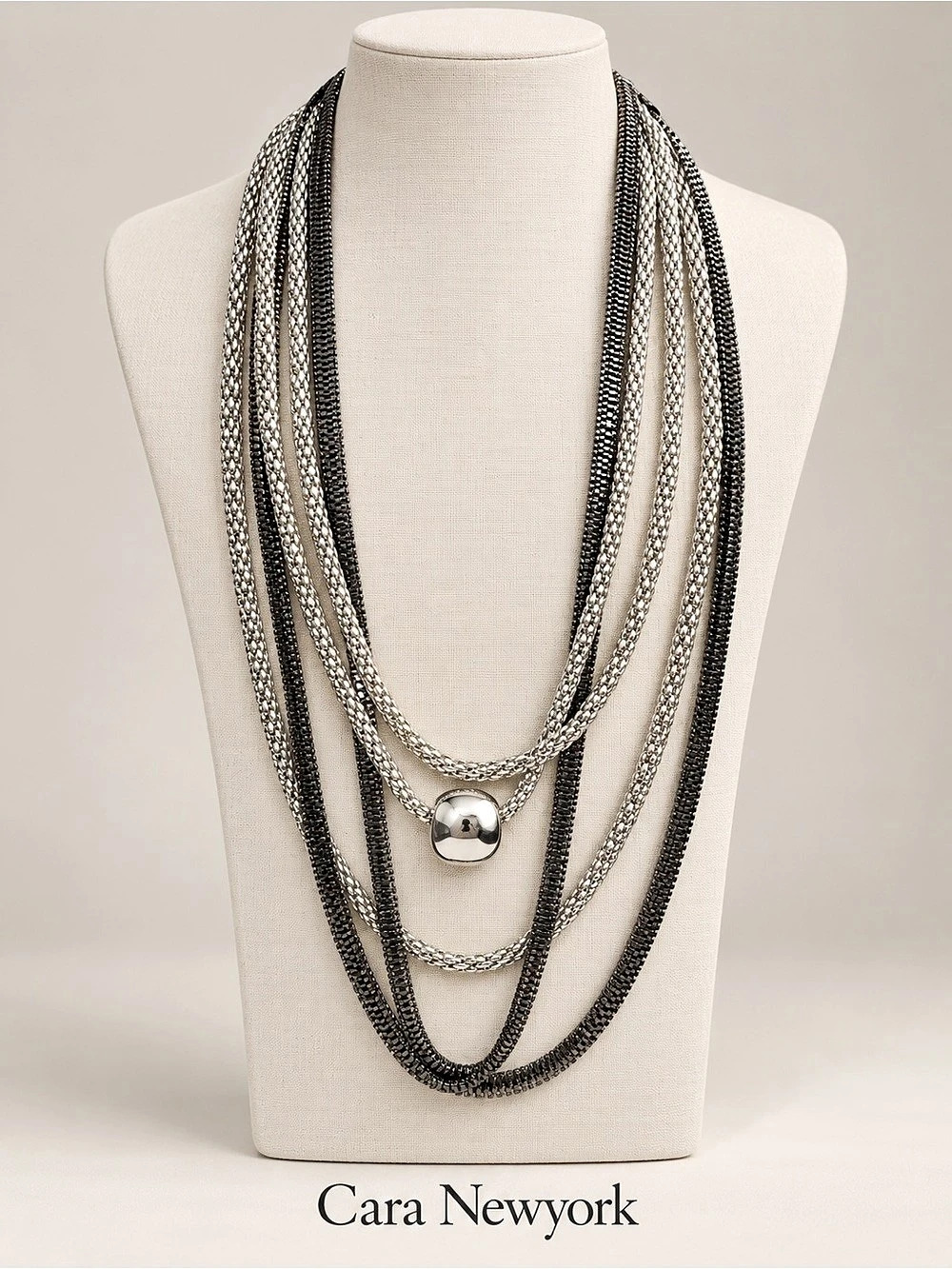 Cara New York Layered Silver & Black Statement Necklace Like New